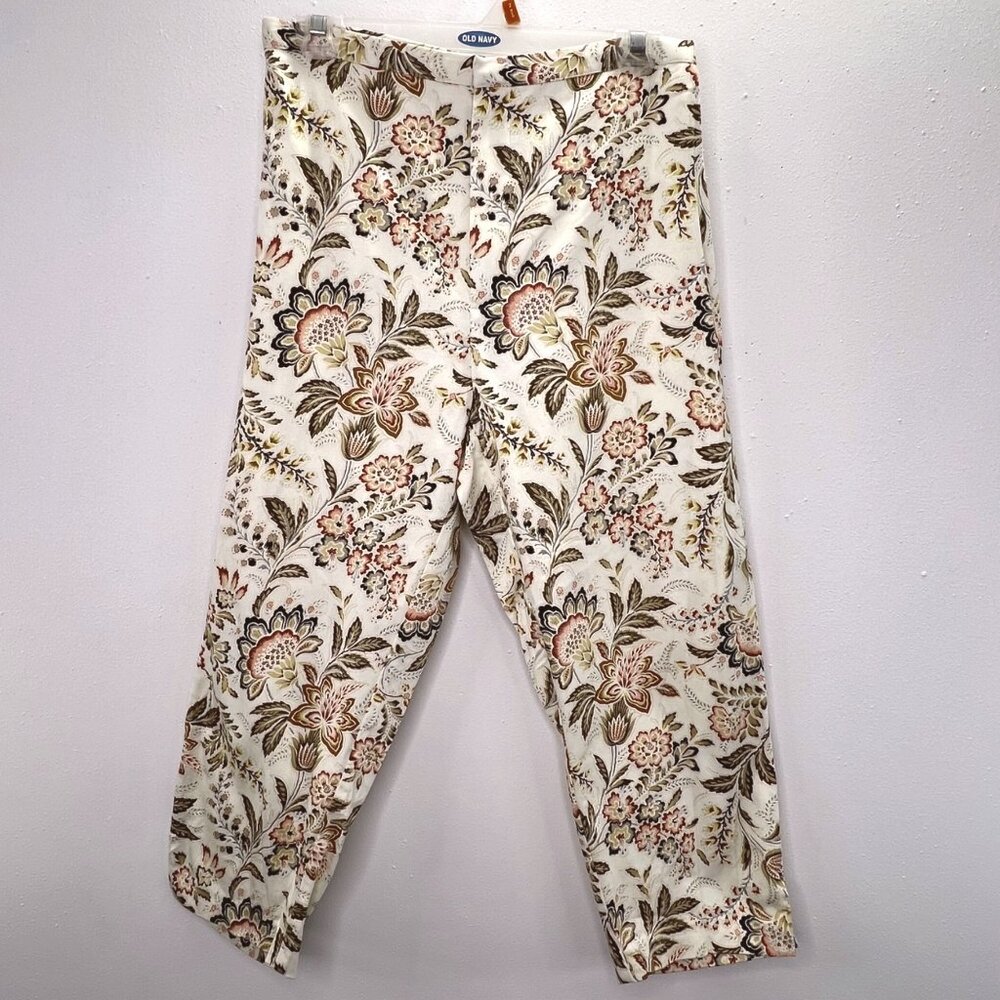 Vintage Wildlife Sportswear Floral Cropped Pants 10 Women Pink Cream Cottage
